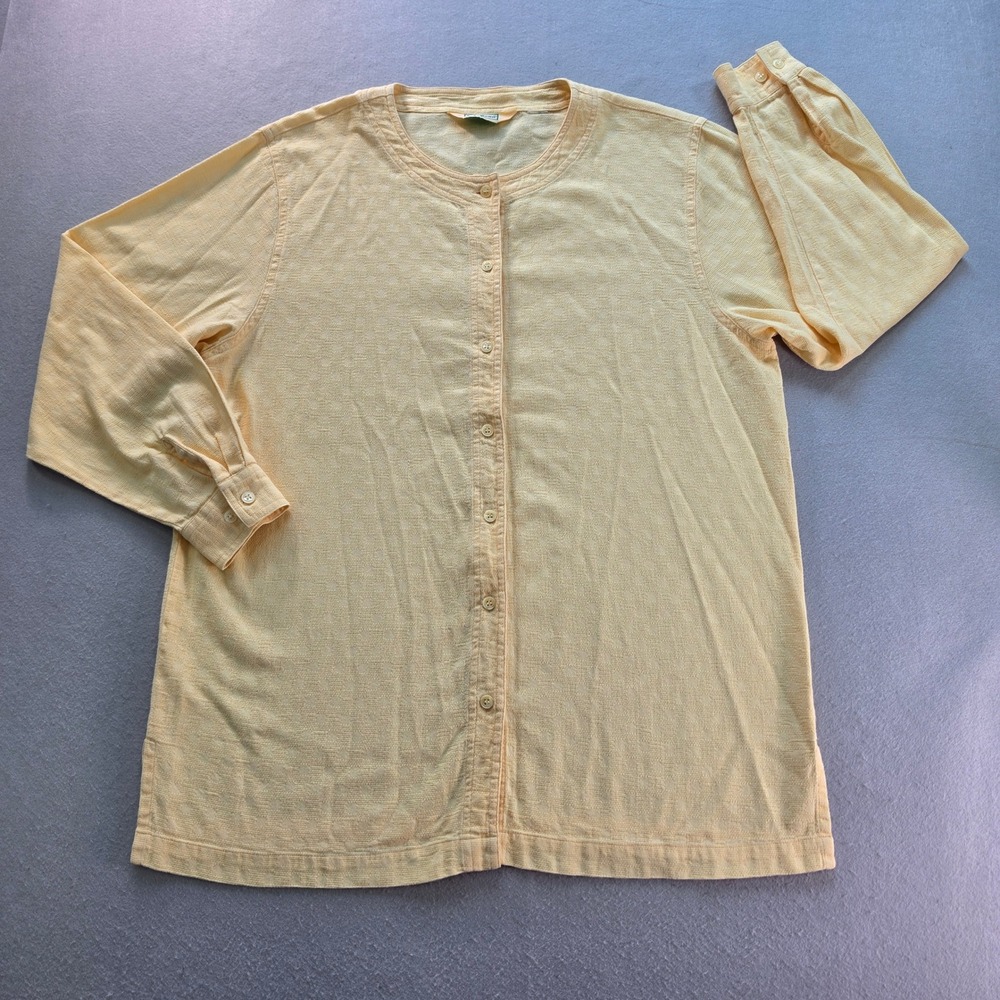 LL Bean Yellow Textured Polka Dot Button Front Cardigan Long Sleeve Top